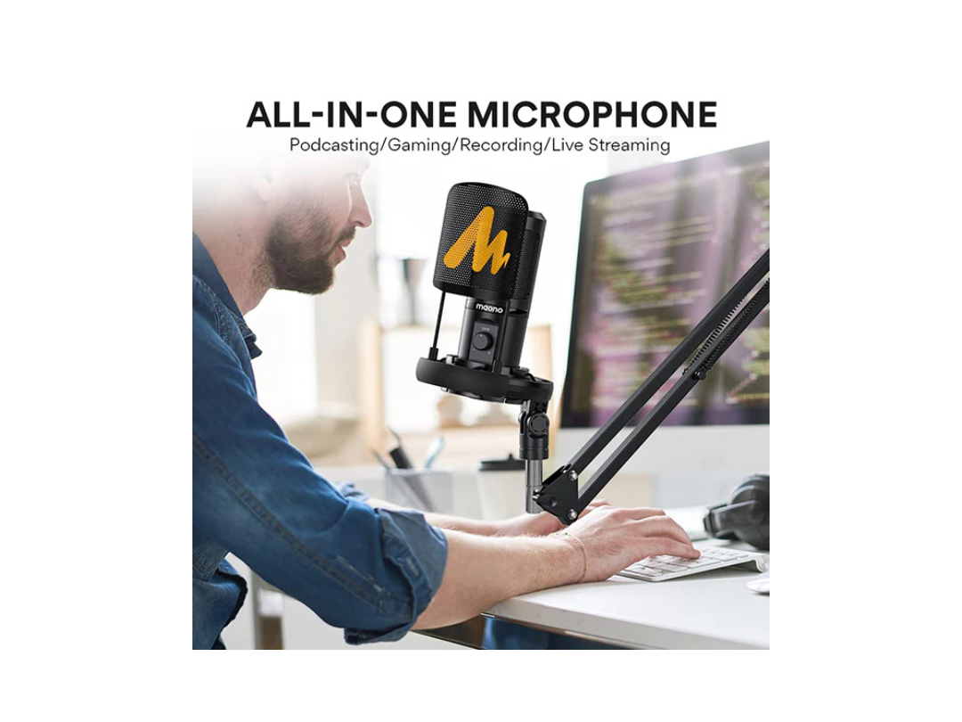 MAONO PM461TR USB Gaming Microphone, PC Computer Condenser Mic with Gain for Recording, Podcasting, Streaming, YouTube, Twitch, Skype, Compatible with PS5 PS4 Mac Laptop Desktop (PM461TR)