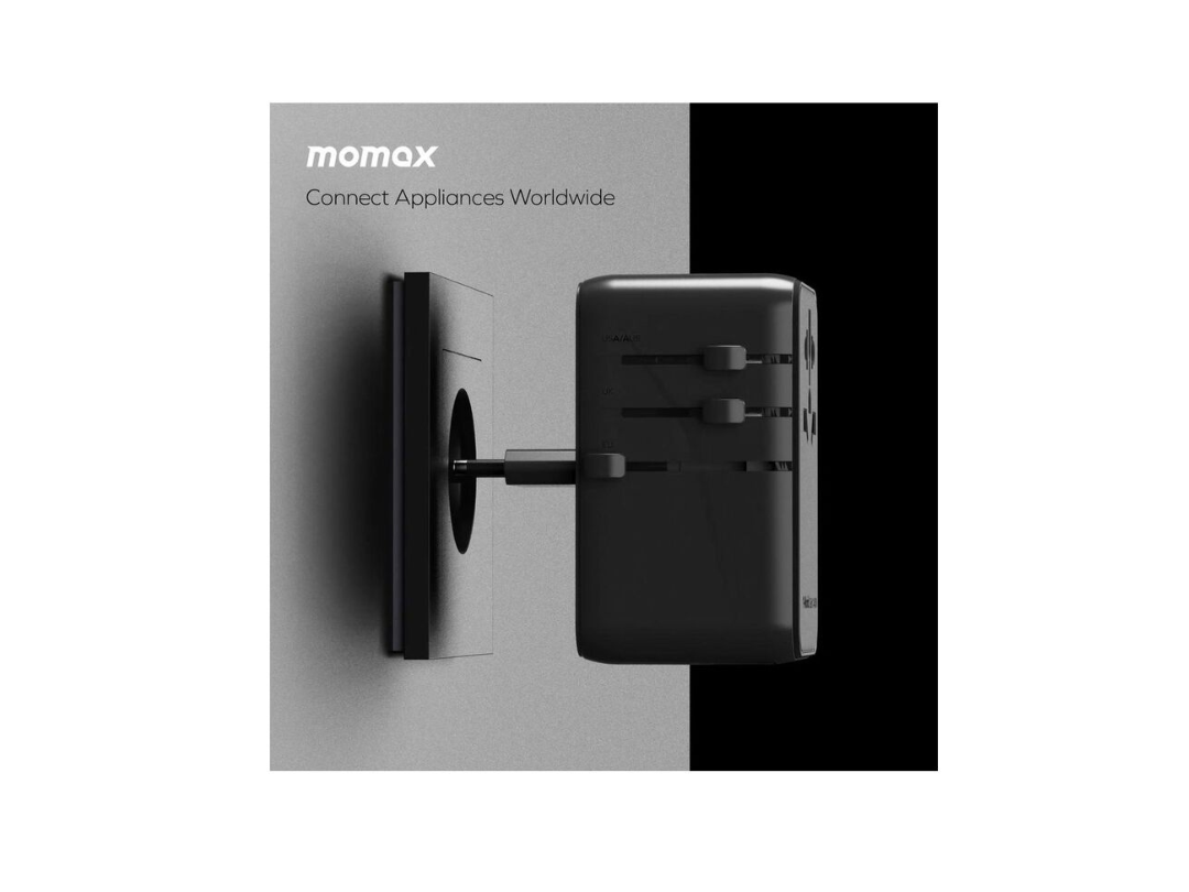 Buy Momax 1-World+ 70W GaN Travel Adapter - USB-C, USB-A, AC Outlet Black in Qatar