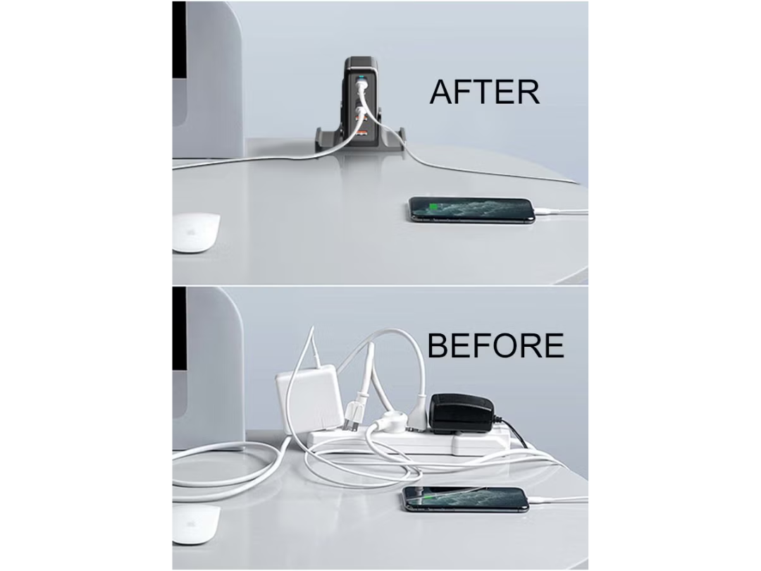 محطة شحن سطح المكتب URTECH GaN متعددة المنافذ بقدرة ٢٠٠ واط | شاشة عرض LED ذكية للطاقة | شاحن USB سريع بخمسة منافذ | ٣ منافذ USB-C + ٢ منافذ USB-A | ١٠٠ واط PD | موزع طاقة متعدد الأجهزة - CHG200-USB-LED5P