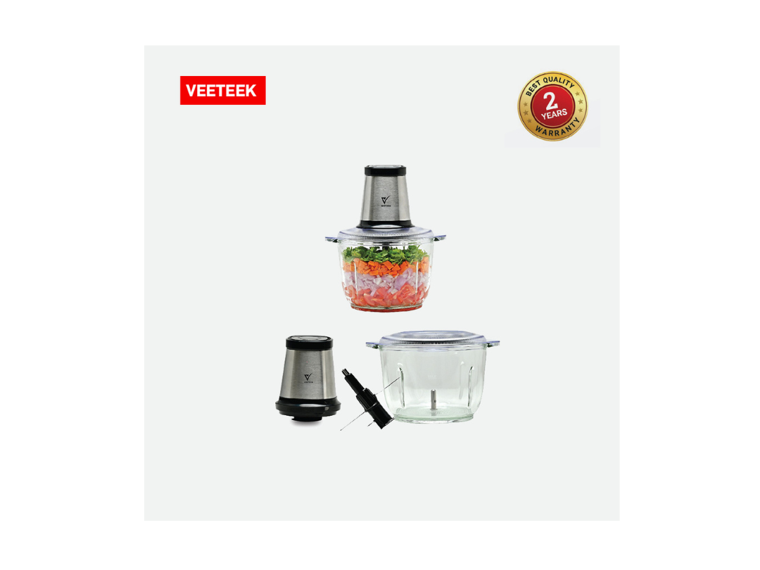 VEETEEK Mini Chopper 2L, Glass Bowl, Stainless Steel | Qatar 