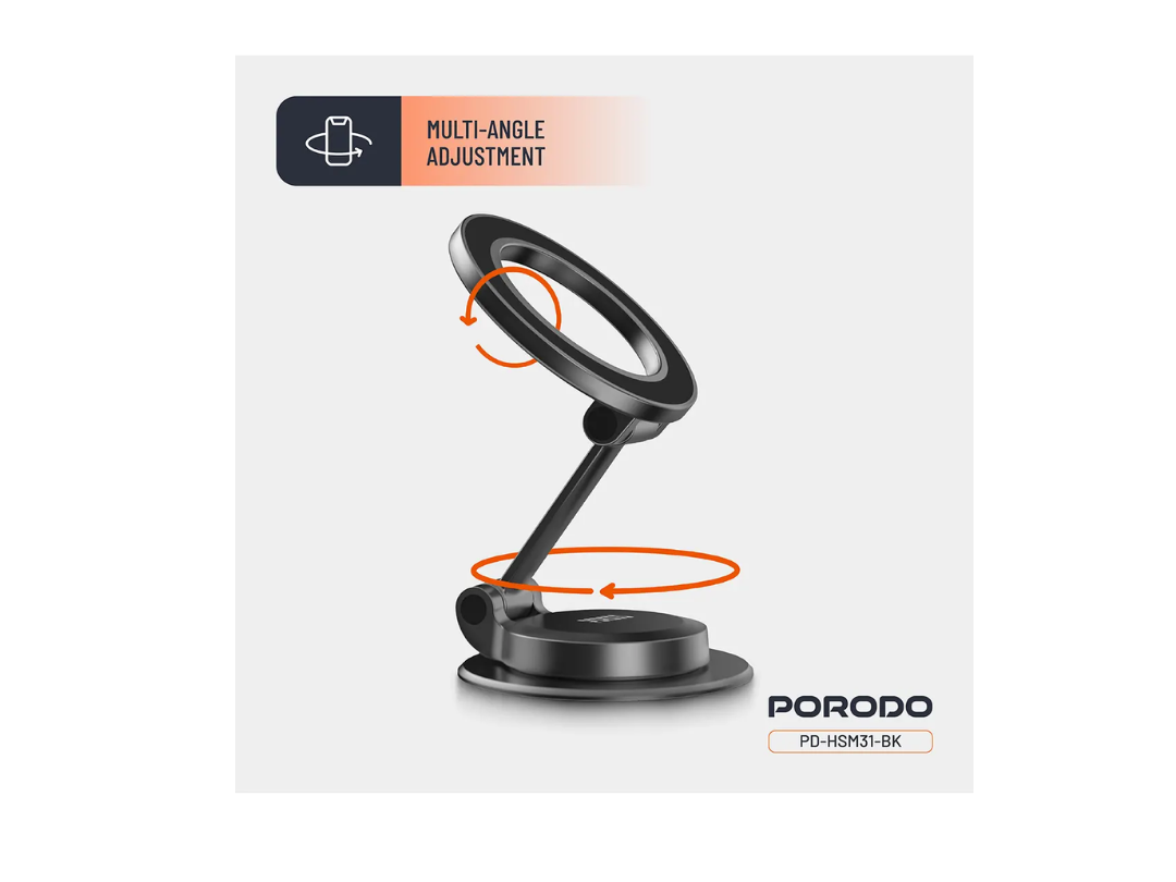 Porodo 360° Foldable Maglock MagSafe Car Mount – Black | Qatar Delivery