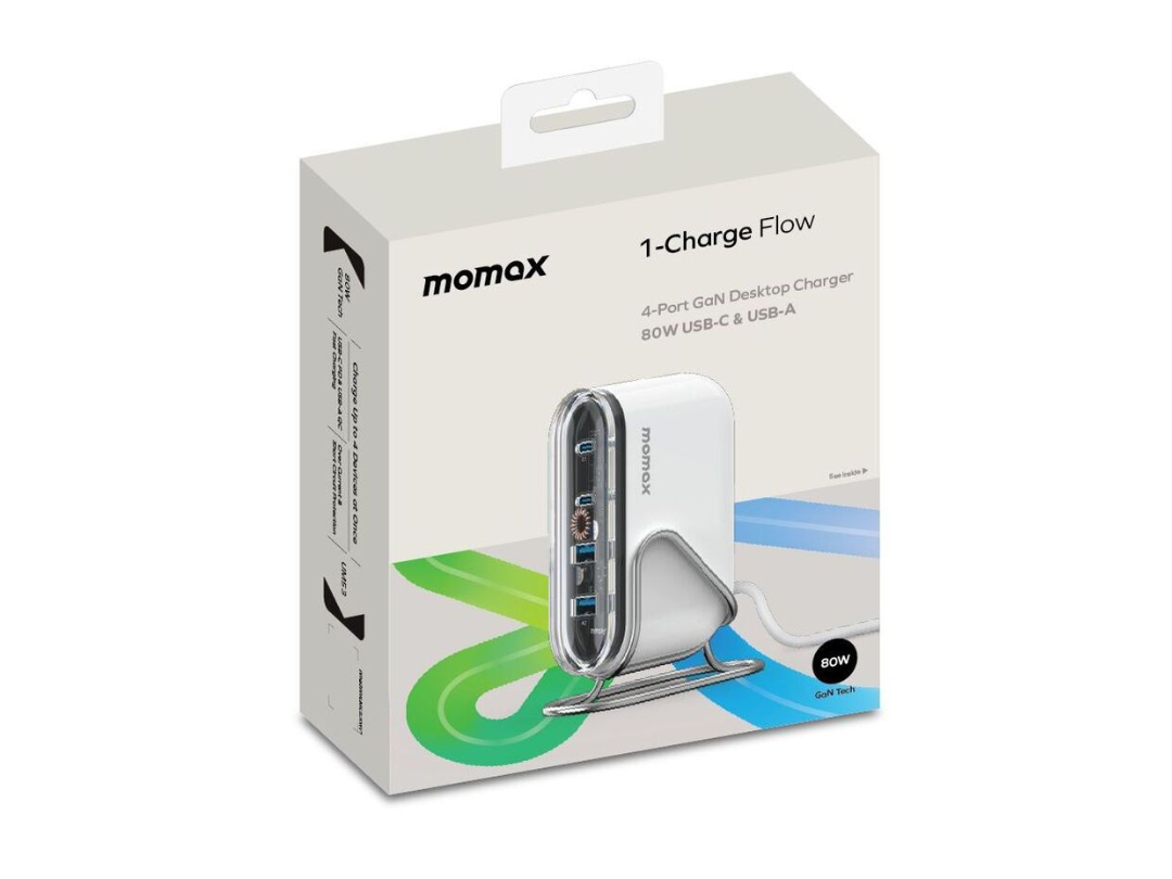 Buy Momax 1-Charge Flow PD 80W 4-Port GaN Desktop Charger Fast Charging in Qatar