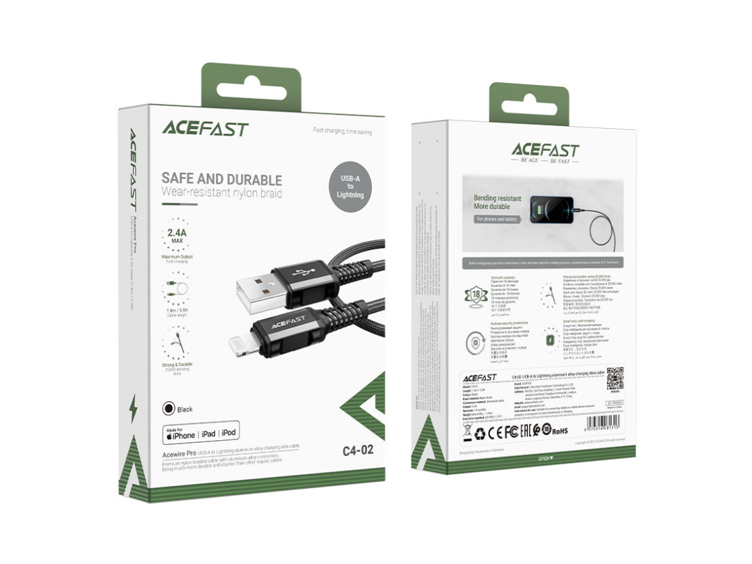 ACEFAST C4-02 USB-A to Lightning Charging Data Cable, 1.8m