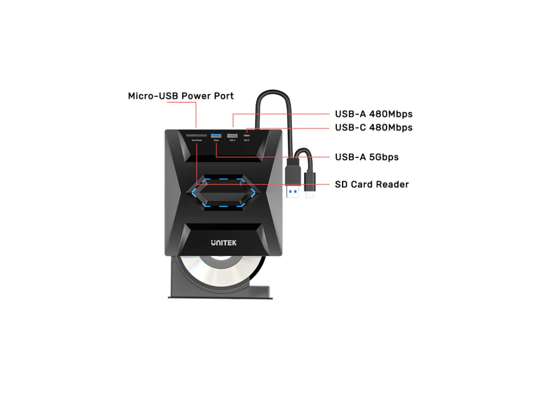 Buy Unitek 5-in-1 External Optical Drive USB Hub - USB-A, USB-C, SD in Qatar