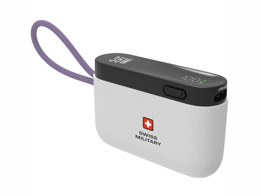 Swiss Military 10000mAh Compact Power Bank with Integrated Cable - 35W USB-C Power Delivery - USB-A and USB-C Output | LED Indicator Swiss Military 10000mAh Compact Power Bank with Integrated Cable - 35W USB-C Power Delivery - USB-A and USB-C Output | LED Indicator
