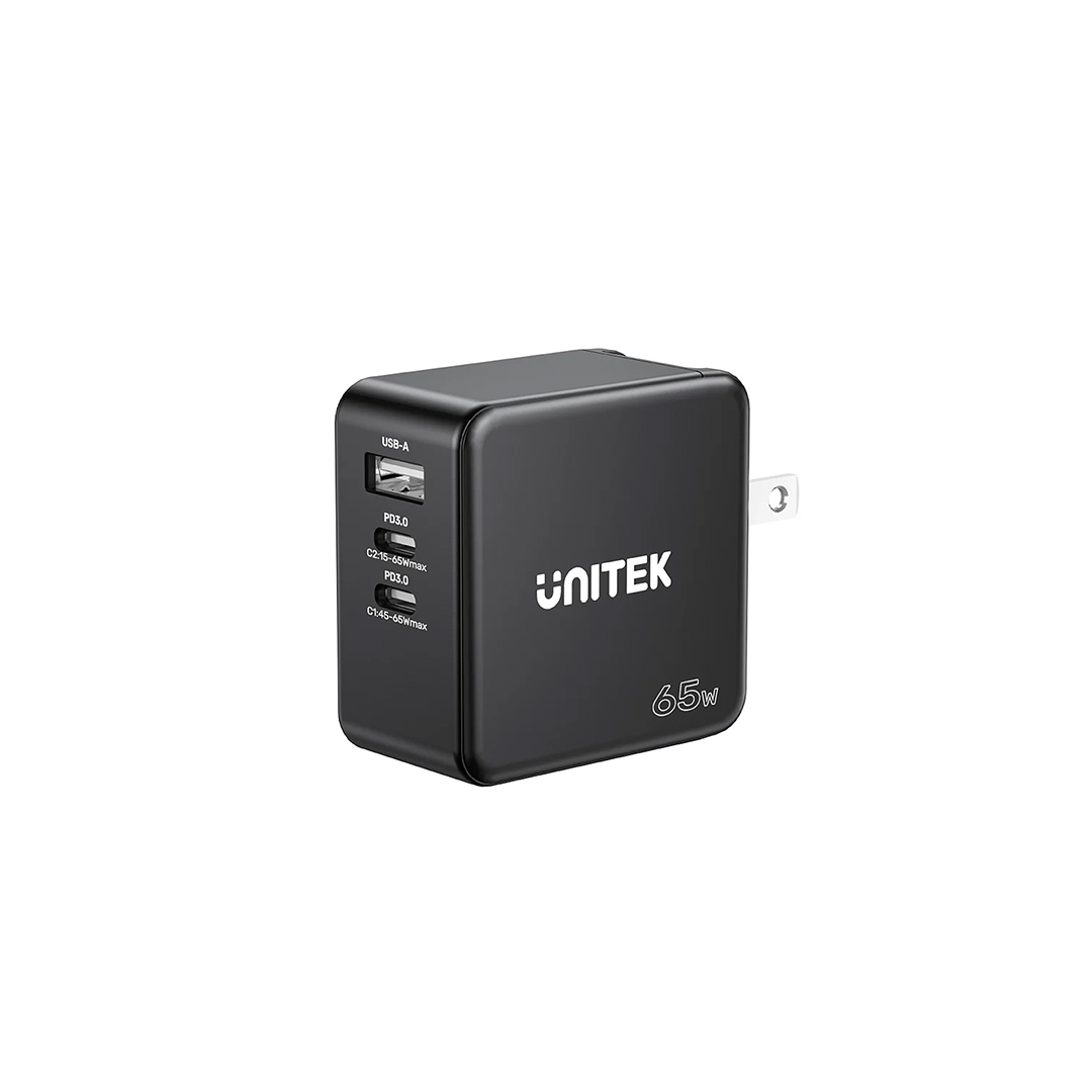 Unitek P1117B 65W GaN Charger (2*USB-C PD + USB-A QC3.0) with US/UK/EU Plugs - Black in Qatar