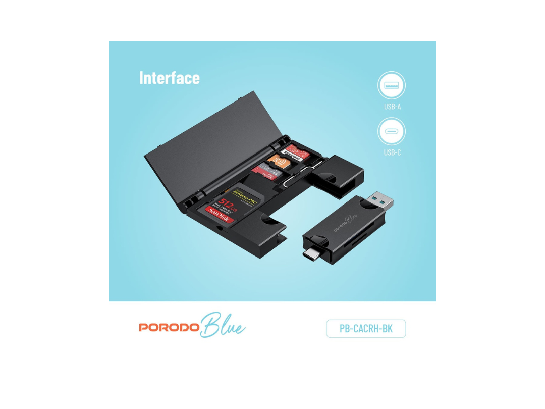 Buy Porodo 2-in-1 USB-C Card Reader with Holder | in Qatar