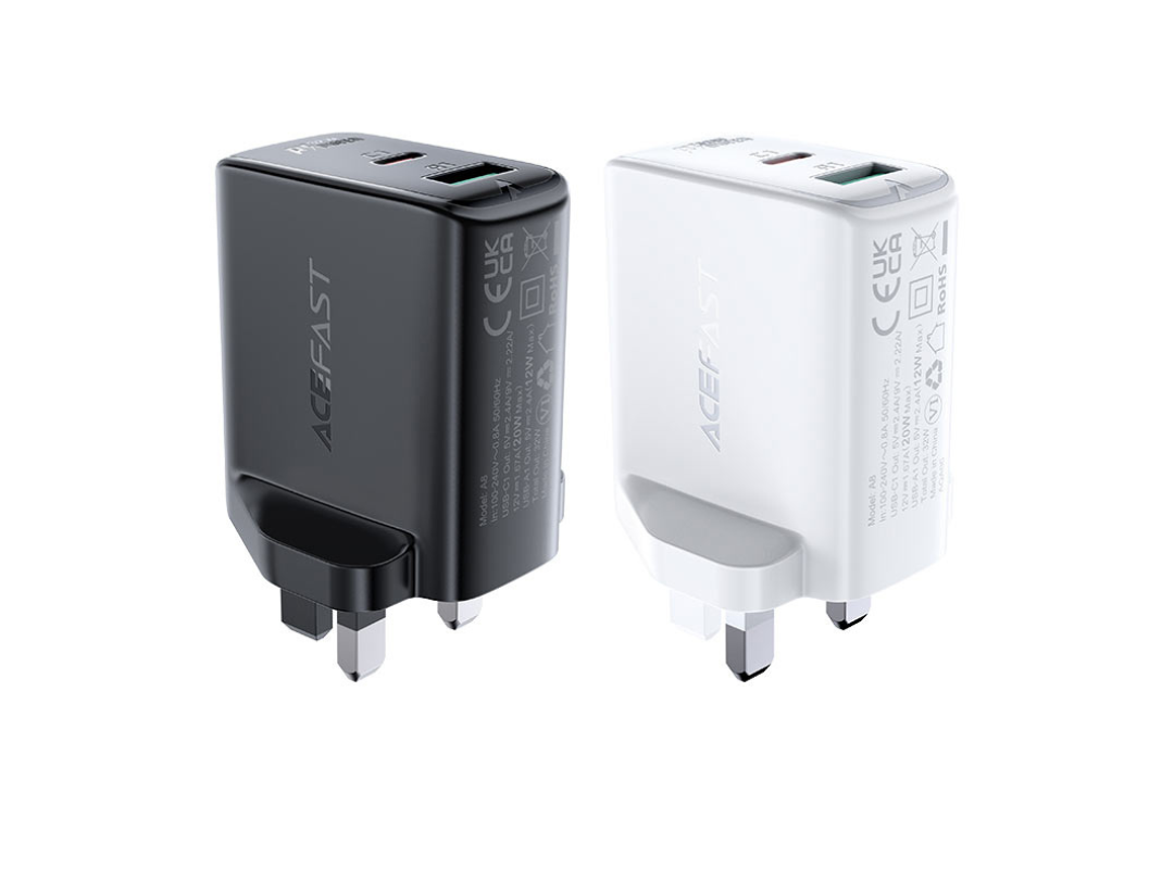 ACEFAST A8 PD32W Wall Charger UK Plug, USB-C & USB-A Fast Charging