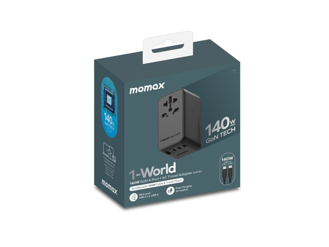 Buy Momax 1-World 140W GaN 4-Port AC Travel Adapter + USB-C Cable in Qatar