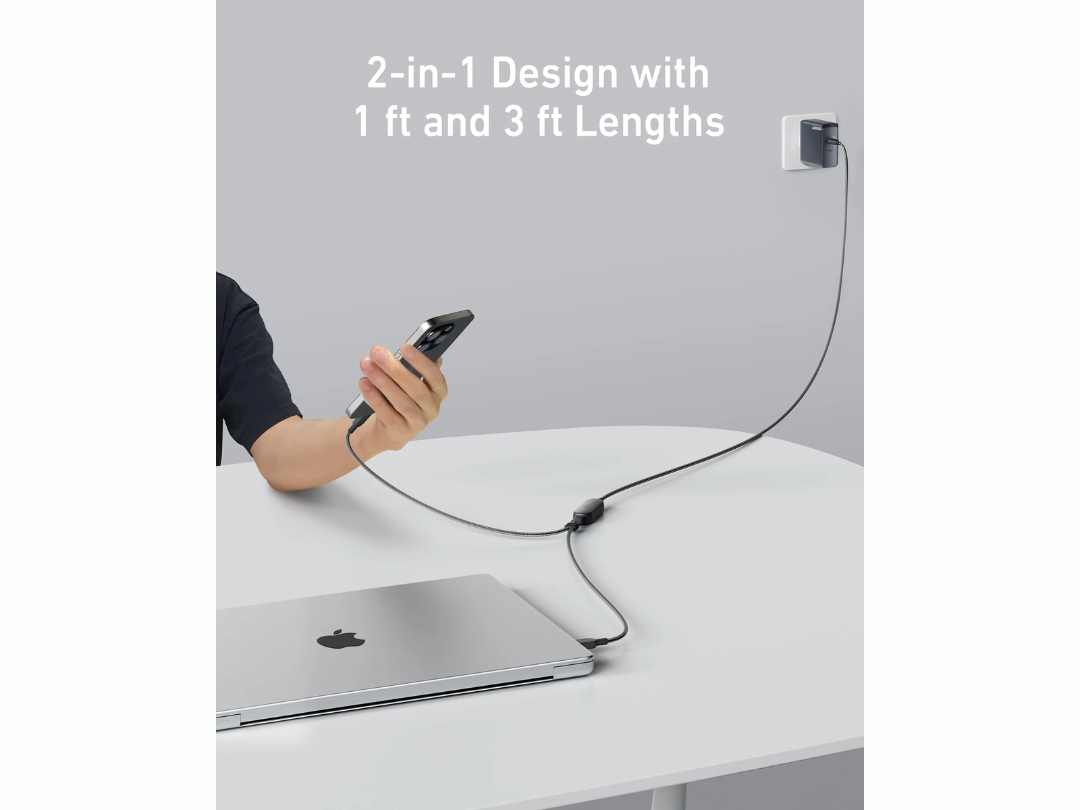 Anker 2-in-1 USB C to USB C Cable 140W Max , 4ft (1.2M), Fast Charging A8895H11 - Black Anker 2-in-1 USB C to USB C Cable 140W Max , 4ft (1.2M), Fast Charging A8895H11 - Black