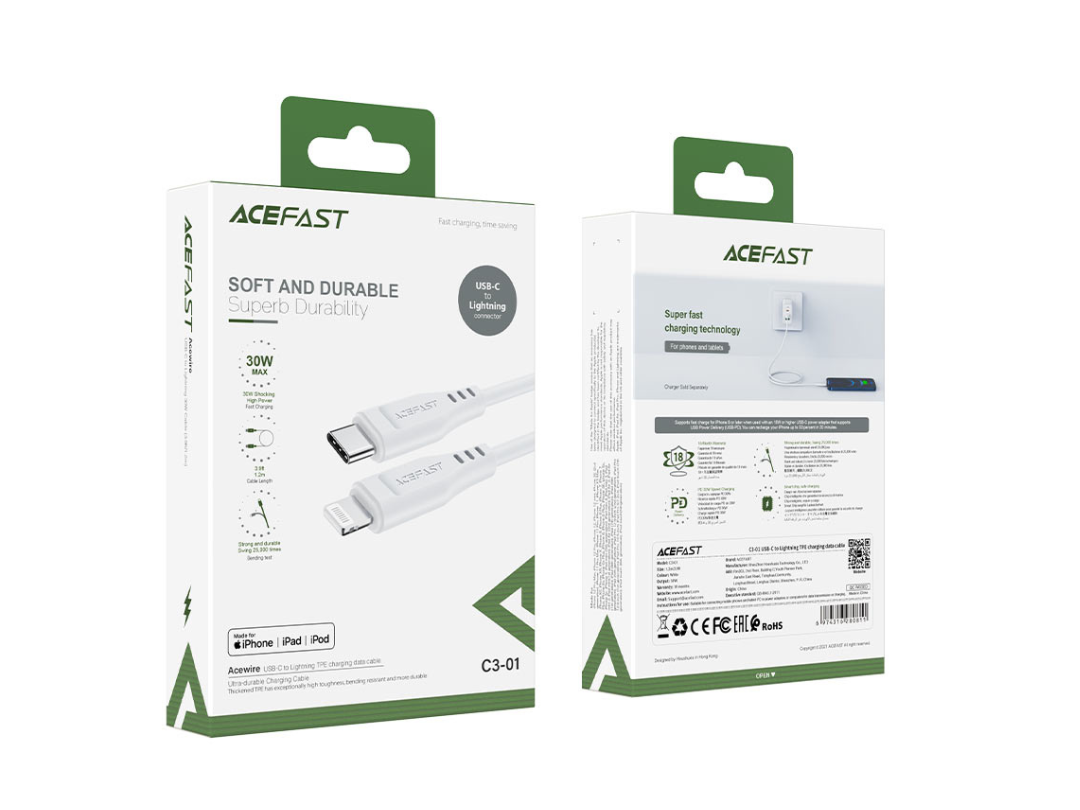 ACEFAST C3-01 USB-C to Lightning Charging Cable - PD Fast Charge, 1.2m