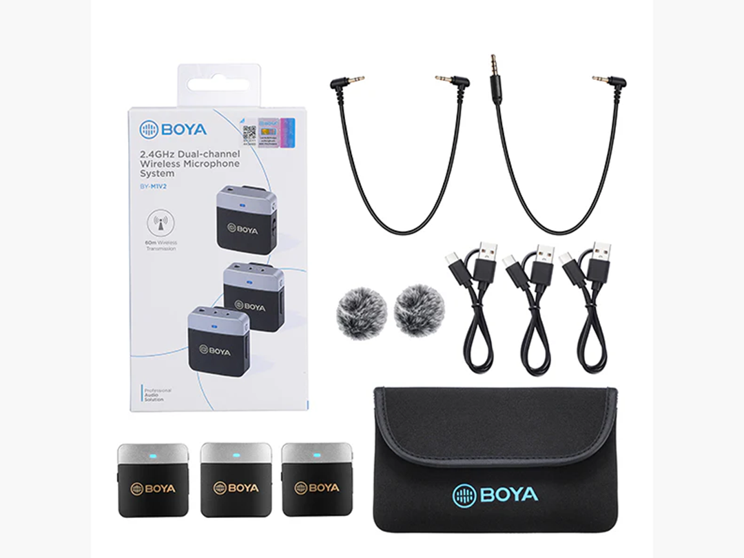 BOYA BY-M1V2 Dual Channel Wireless Lavalier Microphone - Clip-on Lapel Mic for Cameras, DSLR, Smartphones, Vlogging, Live Streaming, Interviews