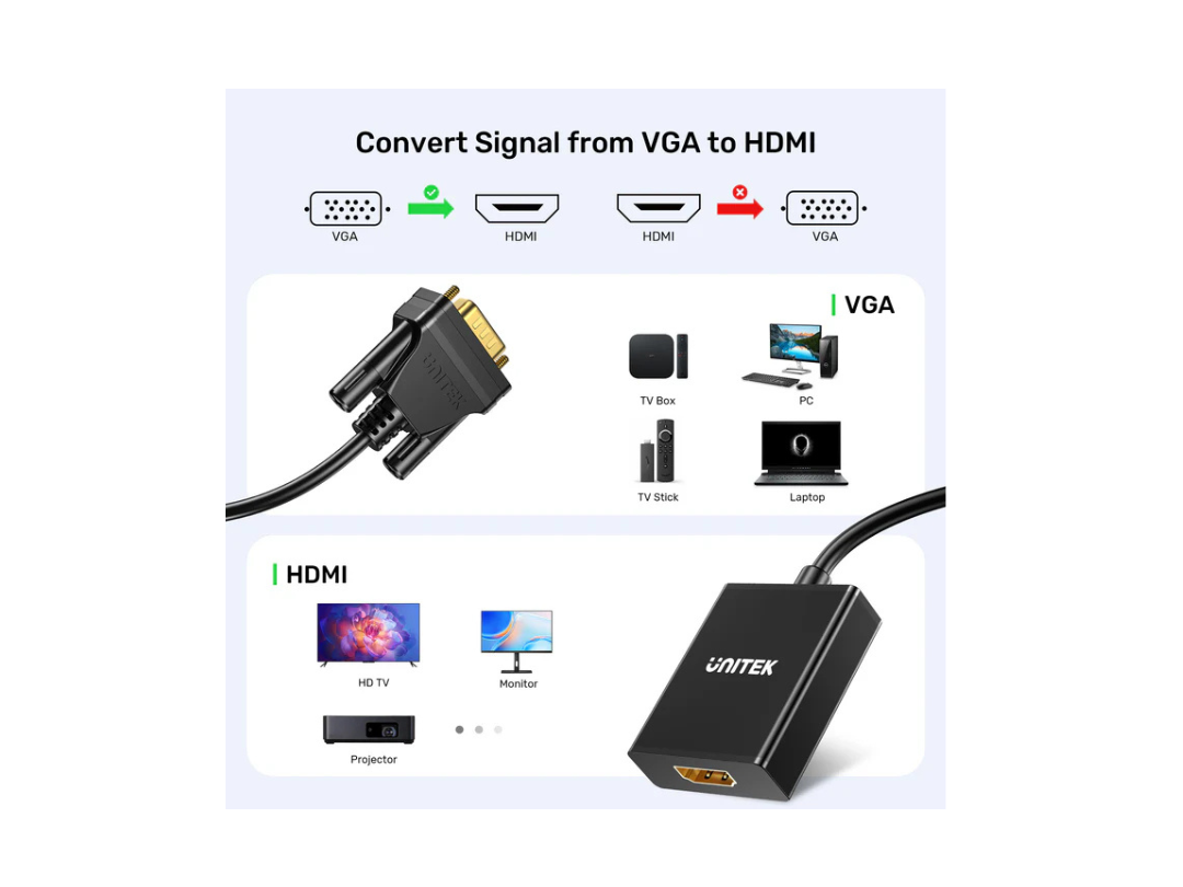 Unitek VGA to HDMI Adapter - 1080p HD Resolution | Qatar