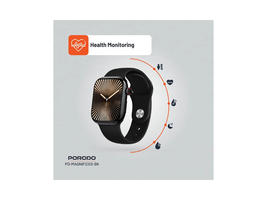 Porodo Magnifico 3 Smart Watch - Black | Bluetooth & Fitness Tracking