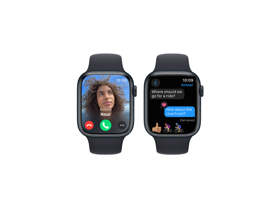 ساعة Apple Watch Series 9 GPS، هيكل من الألومنيوم باللون الليلي مع حزام رياضي باللون الليلي، 45 مم، M/L، MR9A3QA/A