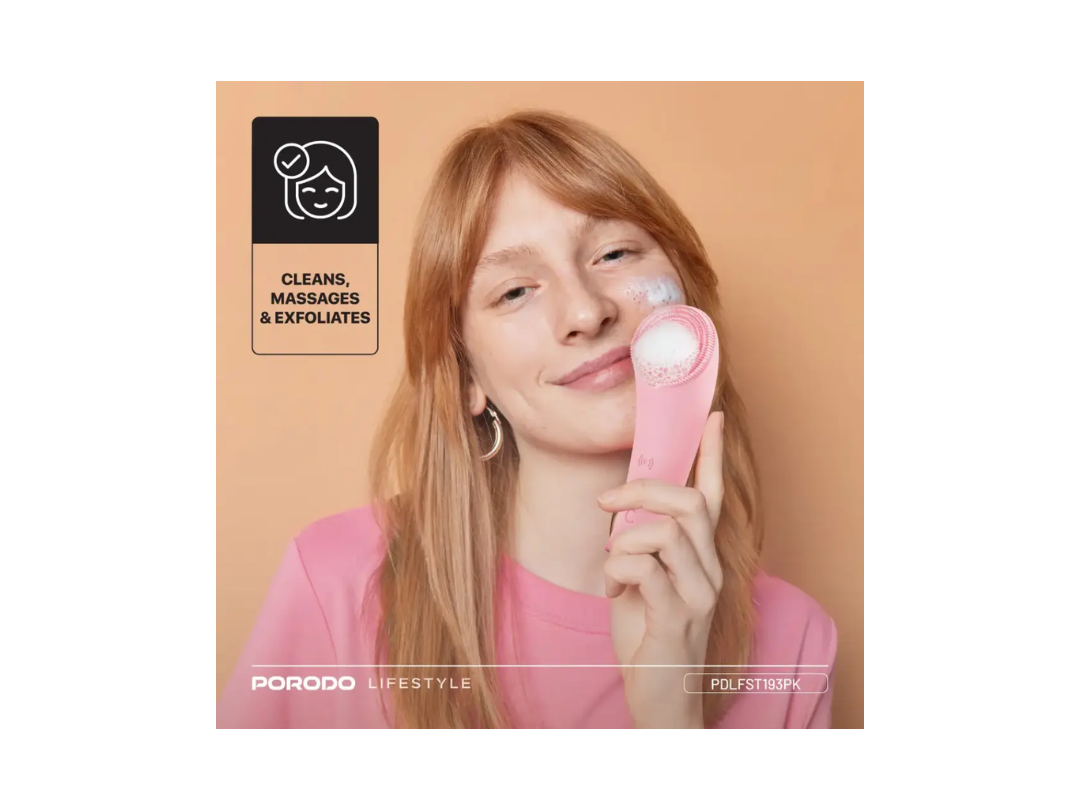 Buy Porodo Sonic Vibration Facial Cleansing Brush – Pink | in Qatar 