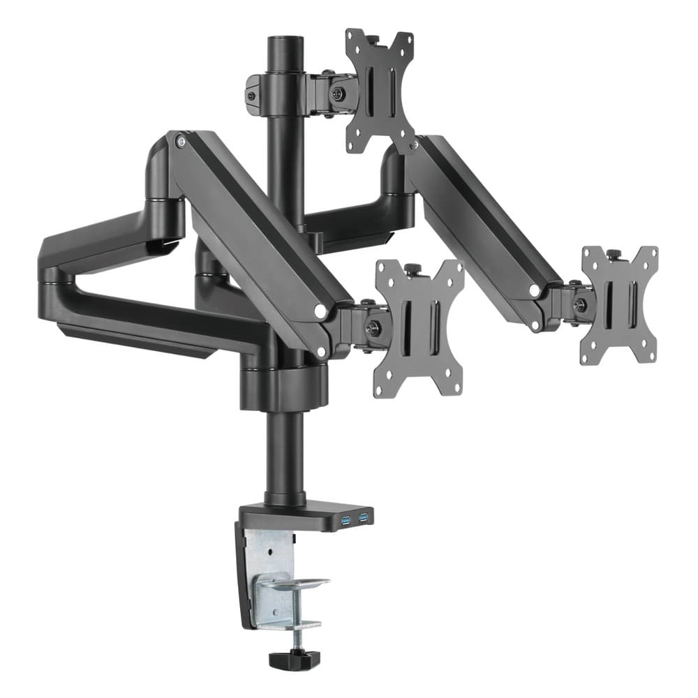 Twisted Minds Premium Triple Monitors Aluminum Pole Mounted Gas Spring Monitor Arm With USB Ports