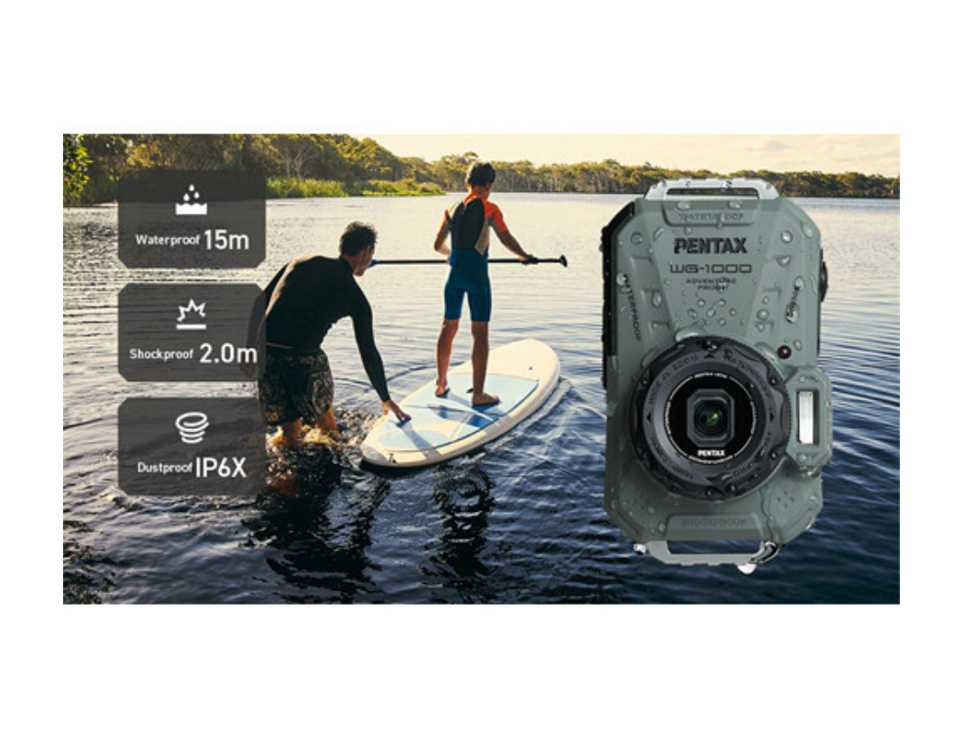 Pentax WG-1000 Waterproof Camera, 16.3 MP, 4X Zoom, Full HD Video