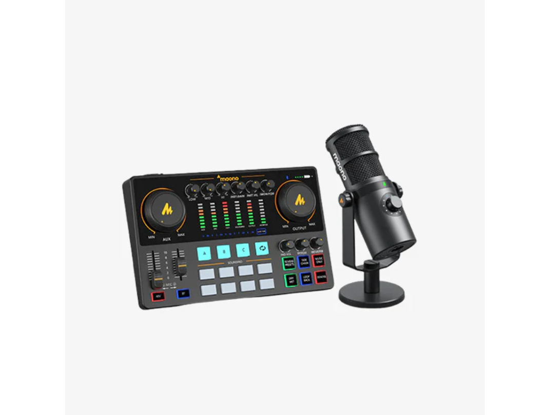 Maonocaster AME2A All-In-One Podcast Equipment Audio Interface Bundle with XLR Condenser Microphone for Recording, Streaming, Voice Over, Youtube, PC, Guitar - Black