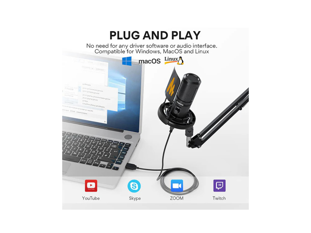 MAONO PM461TR USB Gaming Microphone, PC Computer Condenser Mic with Gain for Recording, Podcasting, Streaming, YouTube, Twitch, Skype, Compatible with PS5 PS4 Mac Laptop Desktop (PM461TR)