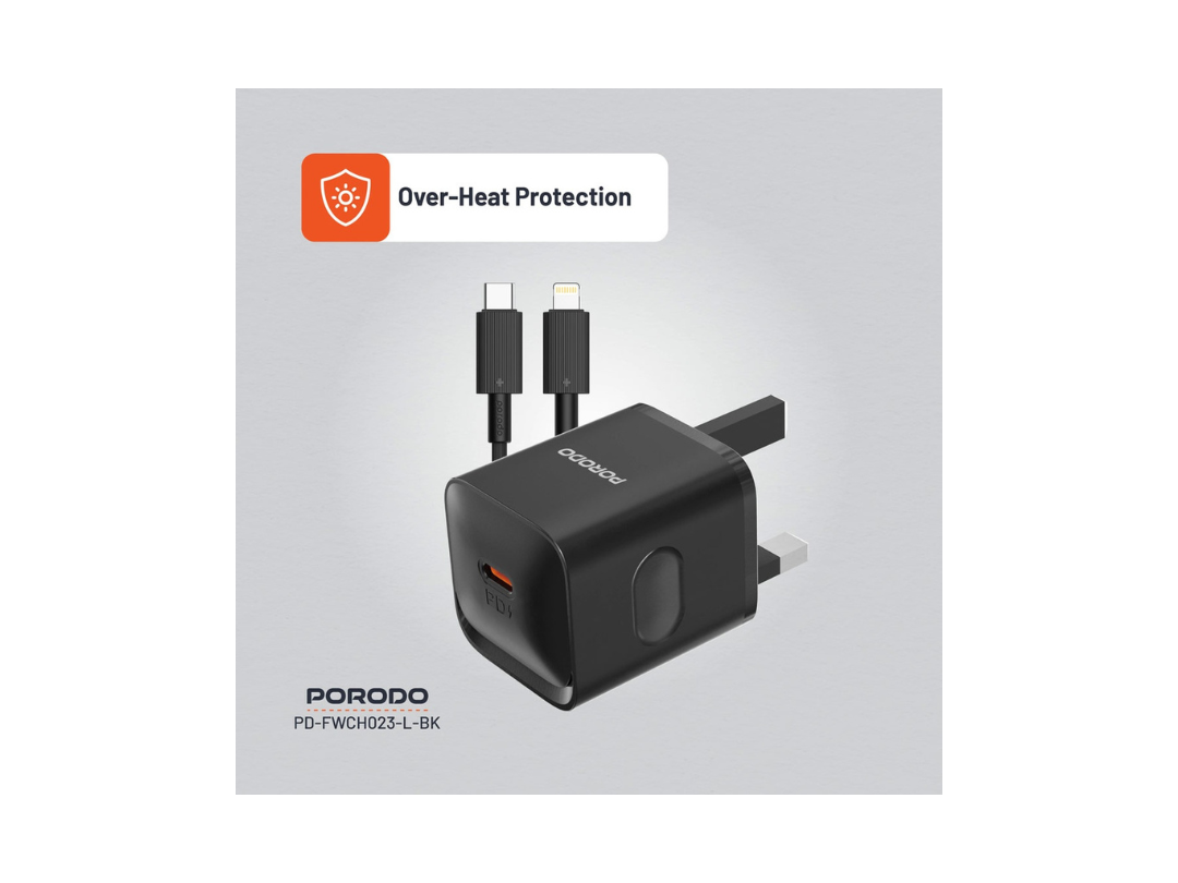Porodo GaN USB-C Charger UK with MFi Lightning Cable – Fast Delivery