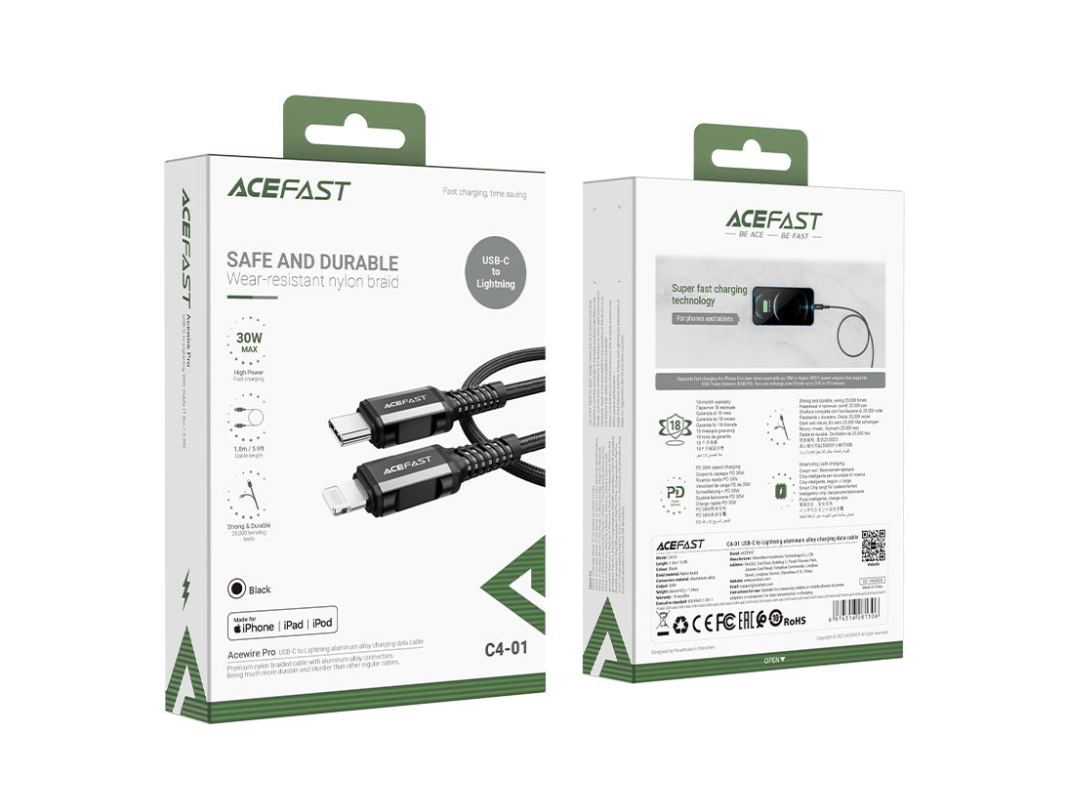 ACEFAST C4-01 USB-C to Lightning Charging Cable - Fast Charging, 1.2m