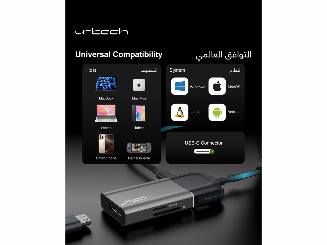 Buy URTECH 6-in-1 USB-C Hub | 4K HDMI + Privacy Switch | in Qatar ...