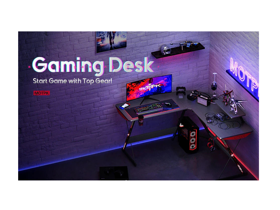 GAMEON L-Shaped Slayer I Gaming Desk with Accessories 