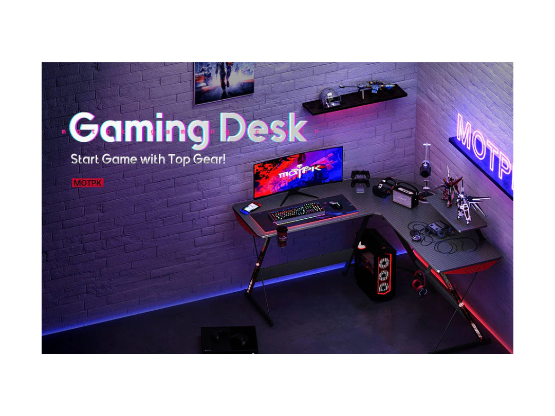 GAMEON L-Shaped Slayer I Gaming Desk with Accessories 