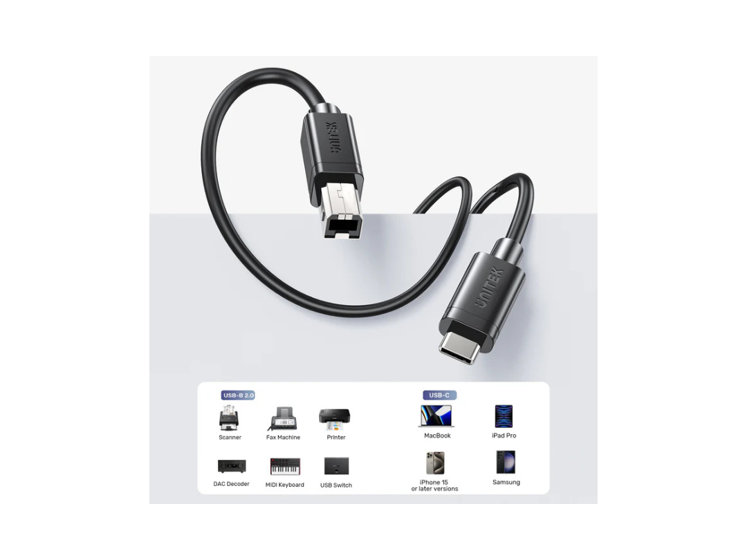 Unitek USB-C to USB-B Data & Charging Cable - 2M for Printers & More