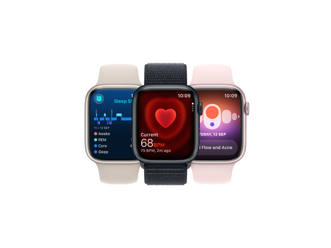 ساعة Apple Watch Series 9 GPS، هيكل من الألومنيوم باللون الليلي مع حزام رياضي باللون الليلي، 45 مم، M/L، MR9A3QA/A