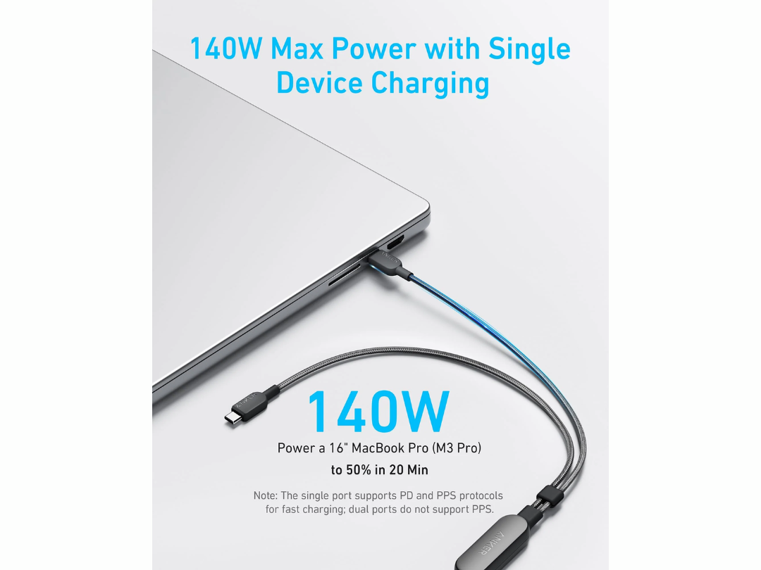 Anker 2-in-1 USB C to USB C Cable 140W Max , 4ft (1.2M), Fast Charging A8895H11 - Black Anker 2-in-1 USB C to USB C Cable 140W Max , 4ft (1.2M), Fast Charging A8895H11 - Black