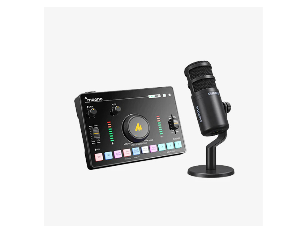 Maonocaster AME2A All-In-One Podcast Equipment Audio Interface Bundle with XLR Condenser Microphone for Recording, Streaming, Voice Over, Youtube, PC, Guitar - Black