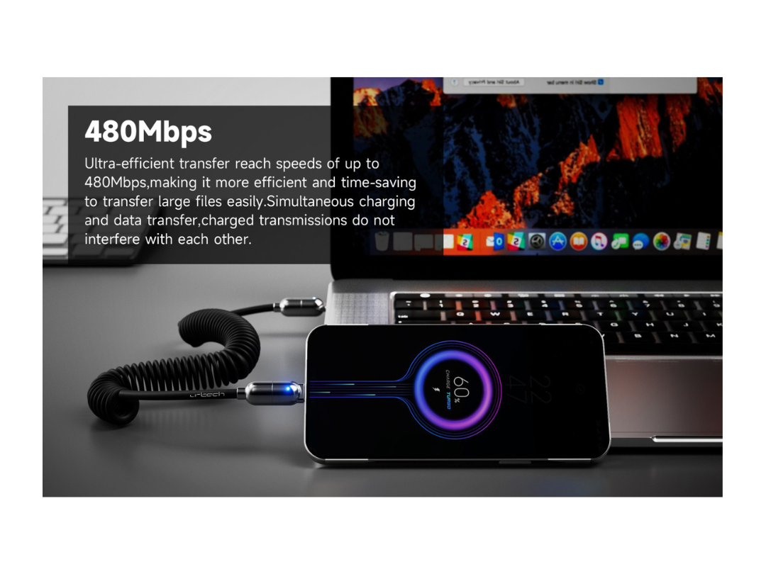 Buy URTECH 100W USB-C Spring Cable | LED | in Qatar