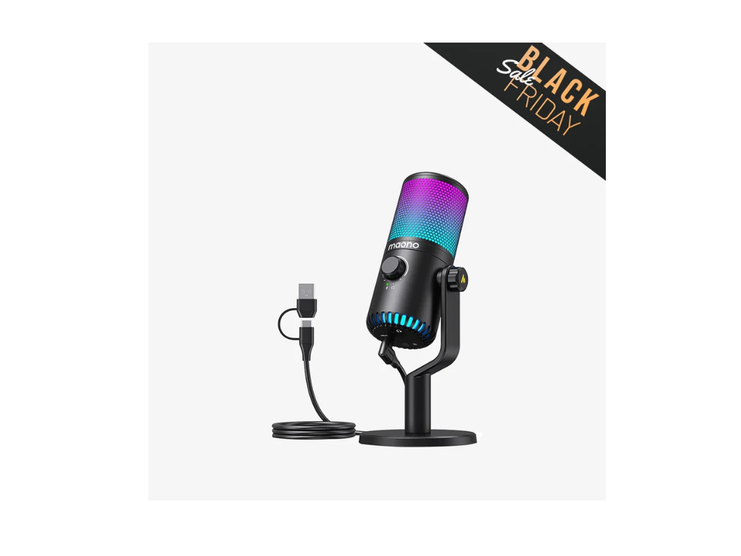 MAONO DM30-RGB USB Gaming Microphone for PC, Programmable Condenser Mic with RGB Light - Black