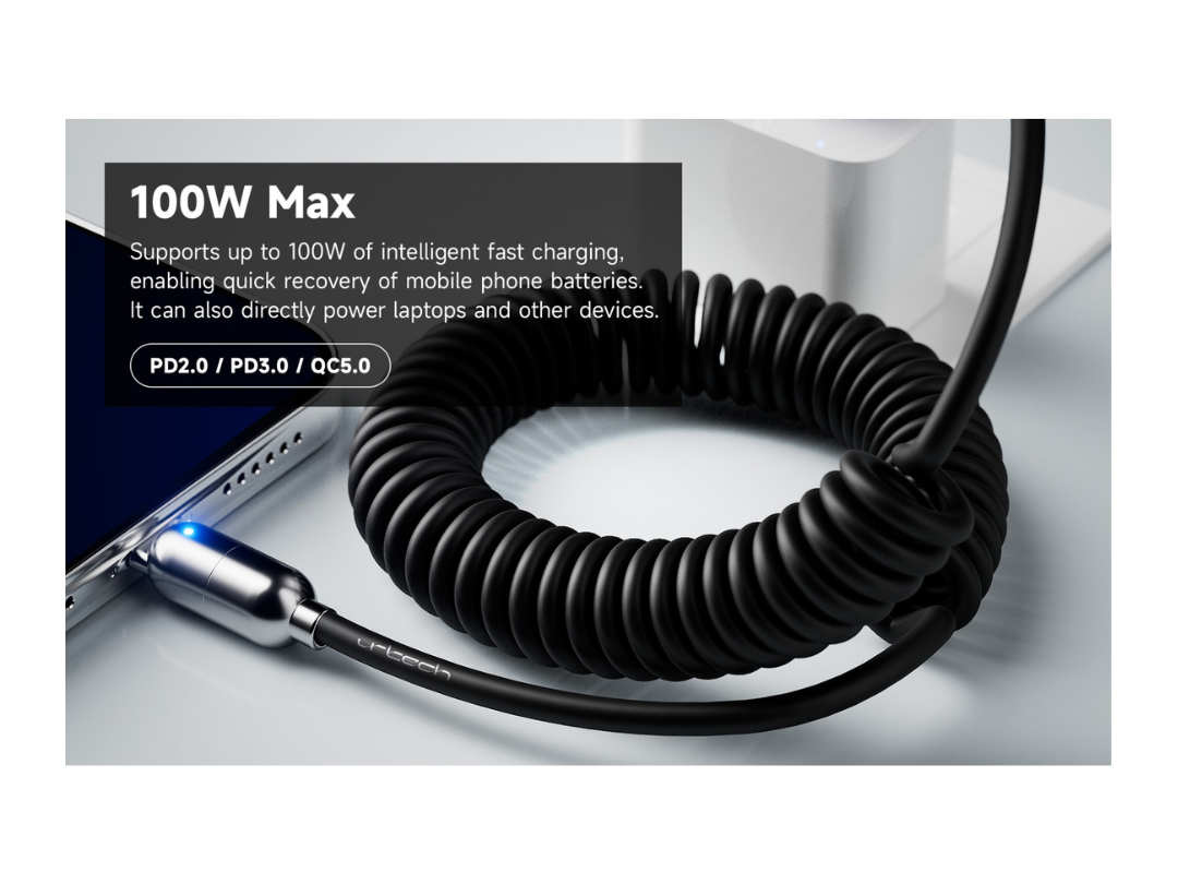 Buy URTECH 100W USB-C Spring Cable | LED | in Qatar
