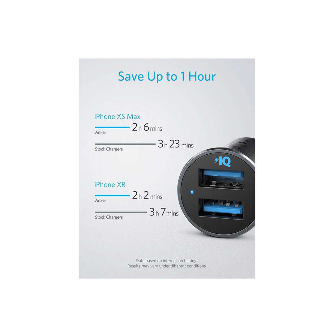 Anker PowerDrive 2 Alloy Metal Mini 24W 4.8A Car Charger - Black in Qatar