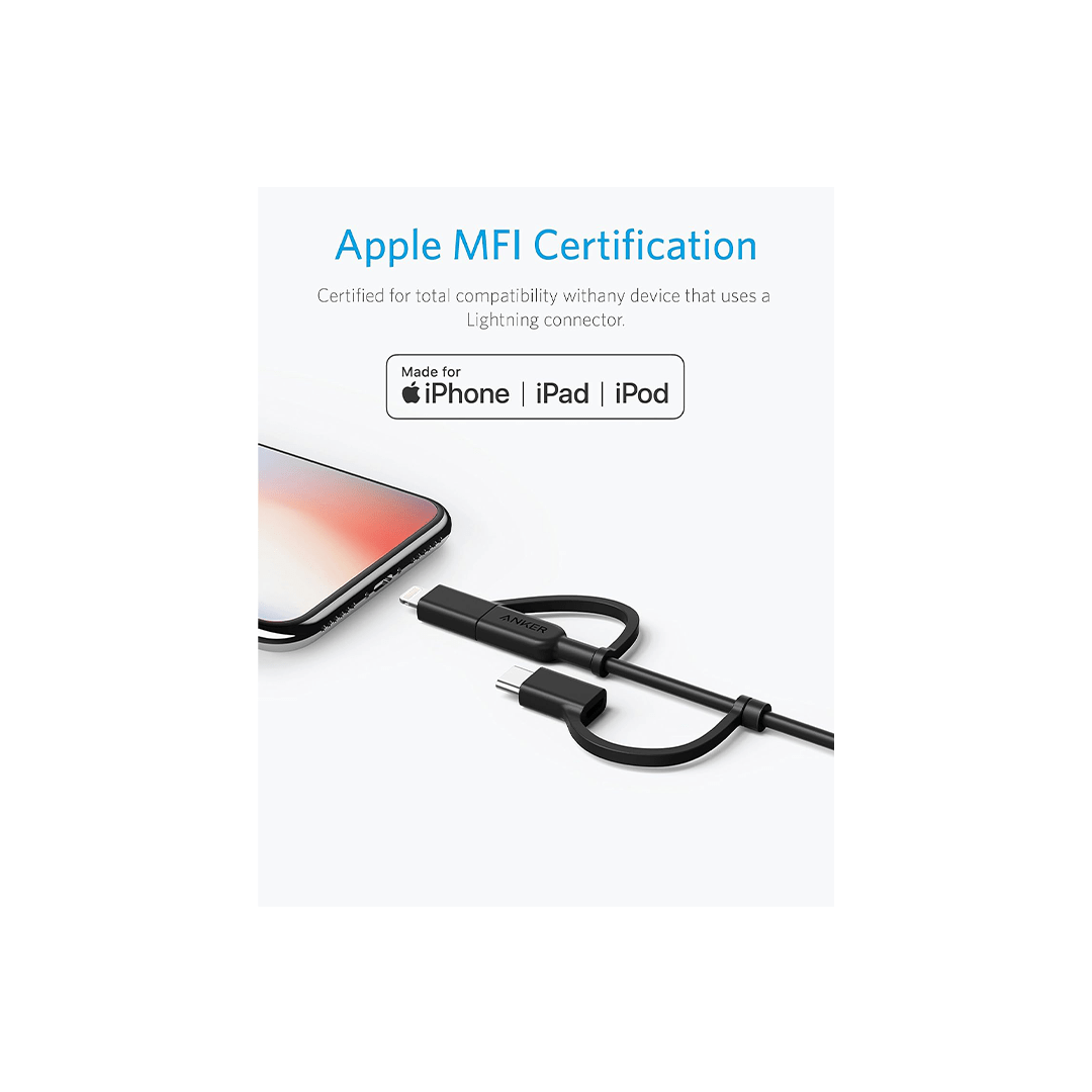 Anker 3-in-1 USB-A to Micro-USB, USB-C, Lightning MFI Certified Fast Charging Cable 3ft - Black in Qatar