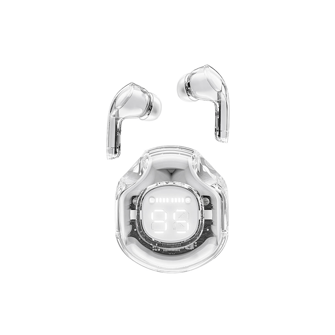 ACEFAST T8 Wireless Earphones With LED Power Display Mini Crystal in-Ear Earbuds - White Moon in Qatar