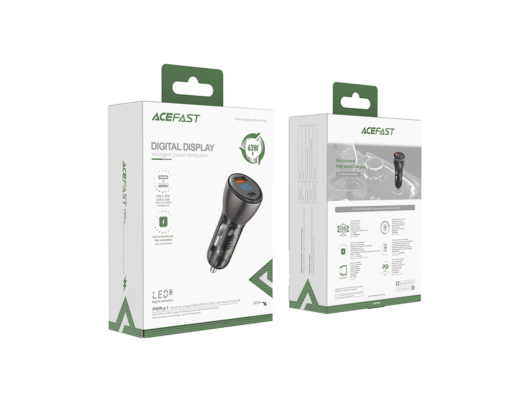Acefast B6 63W (1xUSB-C+1xUSB-A) Fast Charge Car Charger in Qatar