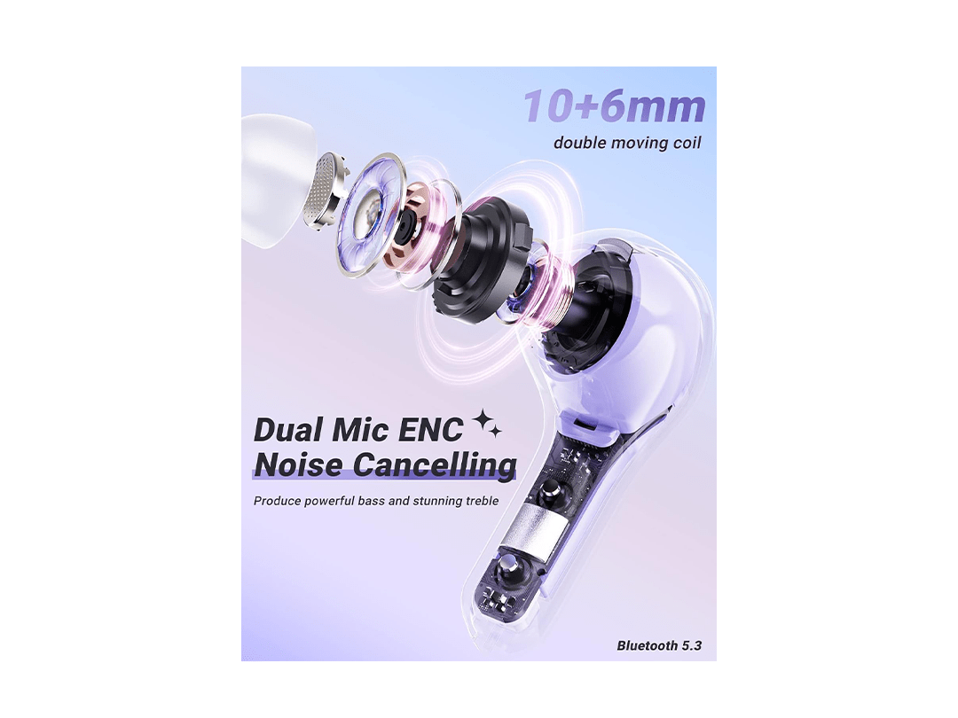 Acefast T8 Wireless Earphones Bluetooth 5.3 Headphones LED Power Display Mini Crystal in-Ear Earbuds with Wireless Charging Case - Purple in Qatar