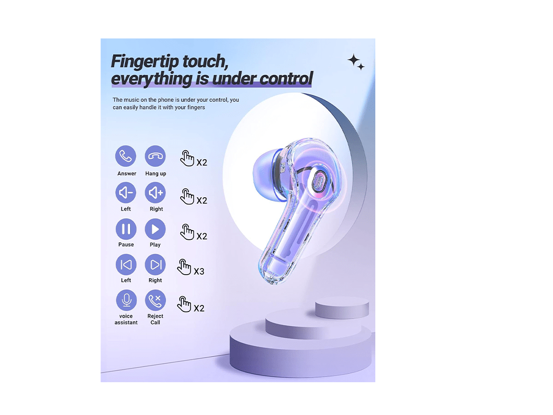 Acefast T8 Wireless Earphones Bluetooth 5.3 Headphones LED Power Display Mini Crystal in-Ear Earbuds with Wireless Charging Case - Purple in Qatar