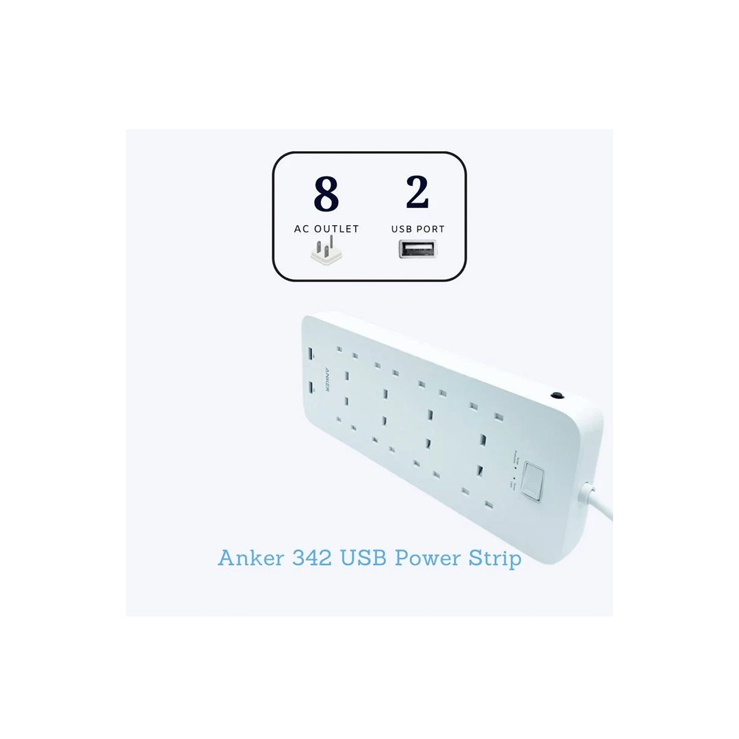 Anker 342 USB 10-in-1 8 Outlets 2 Ports 2A Power Extend Strip in Qatar