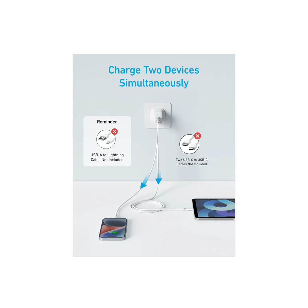 Anker Charger 20W Dual Ports USB C Gan Charger - White in Qatar