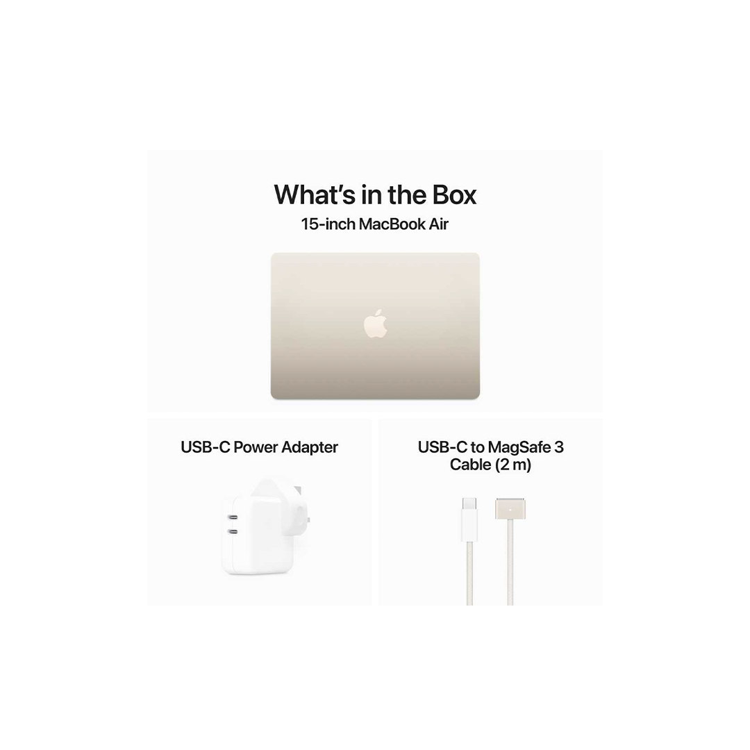 Apple MacBook Air 15-inch (2024) – M3 with 8-core CPU / 8GB RAM / 256GB SSD / 10-core GPU / macOS Sonoma / English & Arabic Keyboard / Starlight