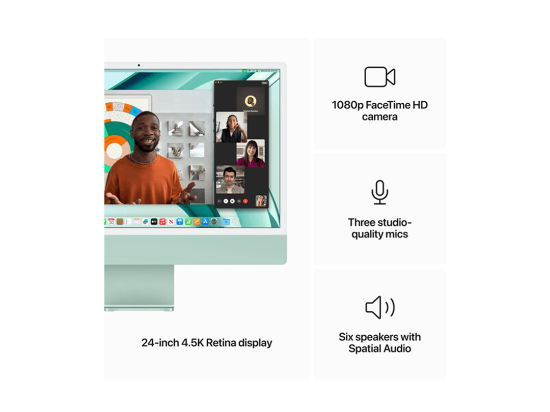 Apple iMac 24 inch M3 chip (8‑core CPU 8‑core GPU) / 8GB RAM / 256GB SSD / 24inch 4.5K Retina display / English Arabic Keyboard / macOS - Green in Qatar