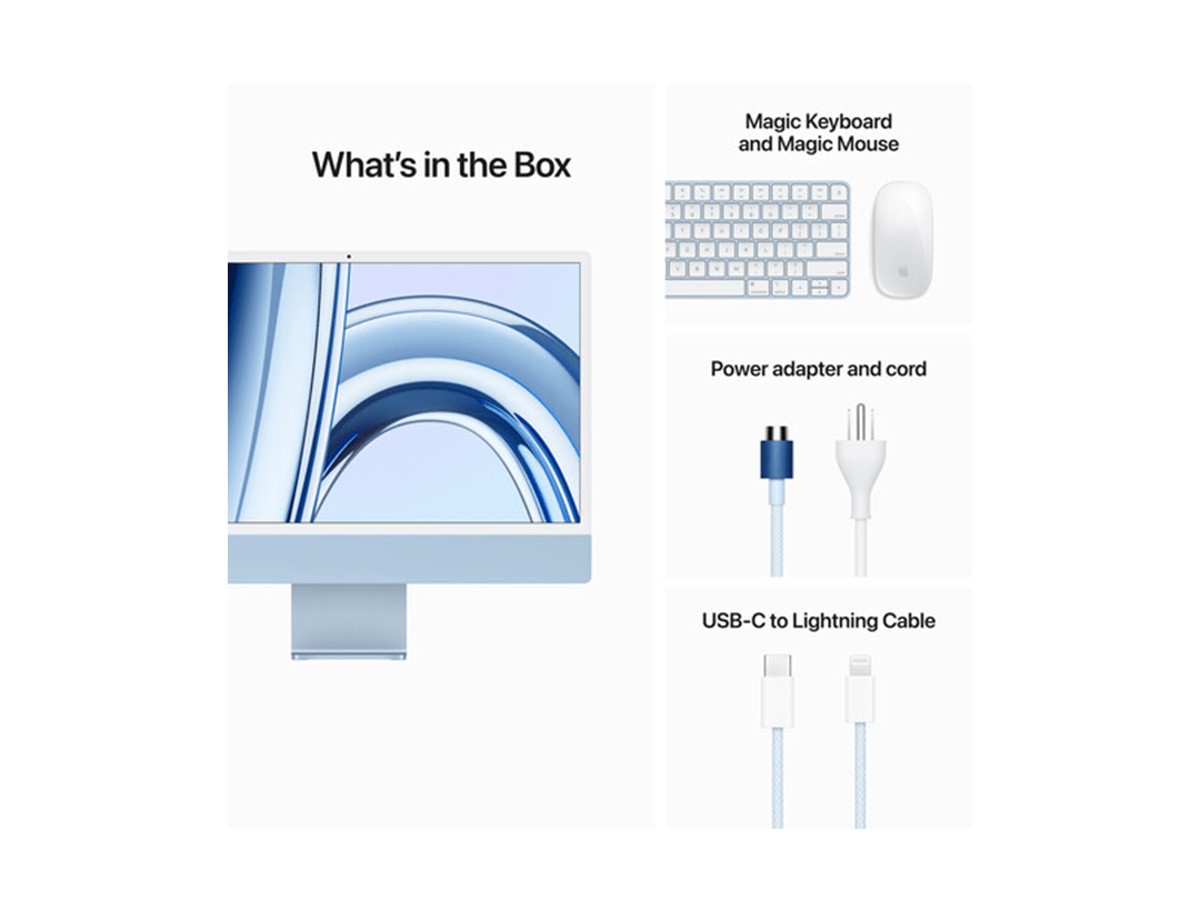 Apple iMac 24 inch M3 chip (8‑core CPU 8‑core GPU) / 8GB RAM / 256GB SSD / 24inch 4.5K Retina display / English Arabic Keyboard / macOS - Blue in Qatar