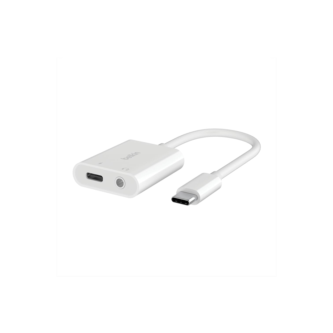 Belkin 3.5mm Audio + USB-C Charge Rockstar Adapter Compatible with up to 60W PD- White in Qatar