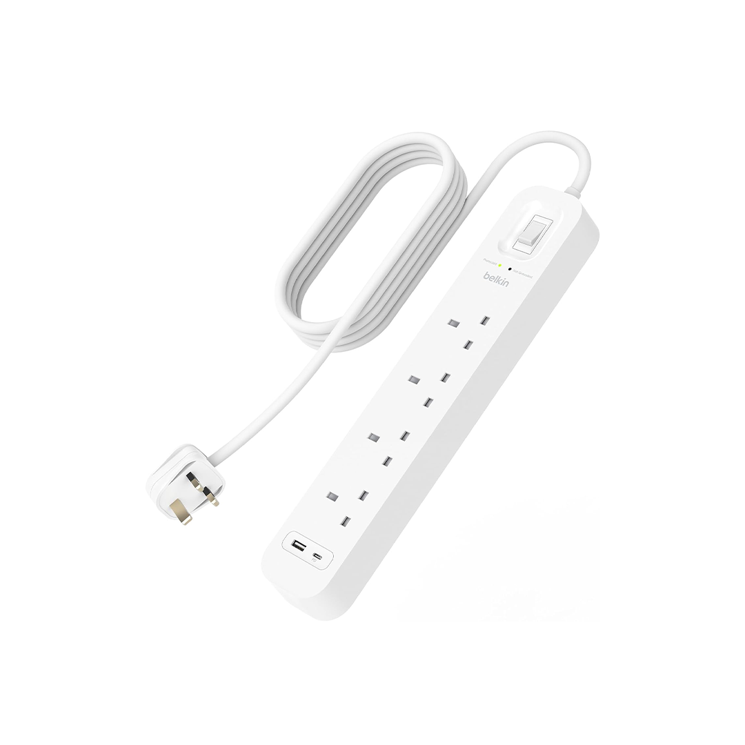 Belkin 4-Outlet Surge Protector Power Strip, Wall-Mountable with 4 AC Outlets, 2M Power Cord in Qatar