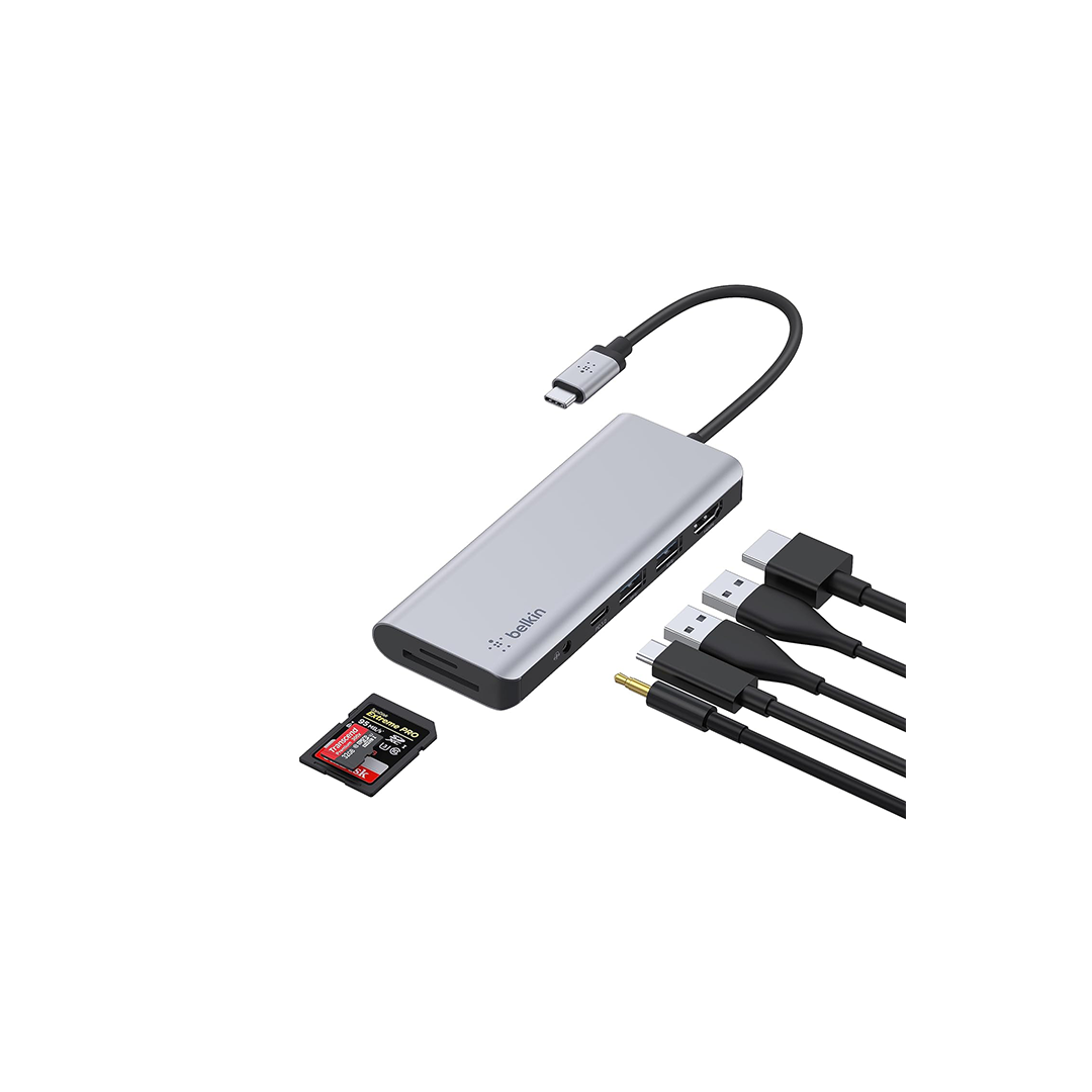 Belkin USB C Hub, 7-in-1 MultiPort Adapter Dock with 4K HDMI, USB-C 100W PD Pass-Through Charging, 2 x USB A, 3.5mm Audio, SD 3.0 Slot and Micro SD 3.0 for MacBook Pro, Air, iPad Pro, XPS and More in Qatar